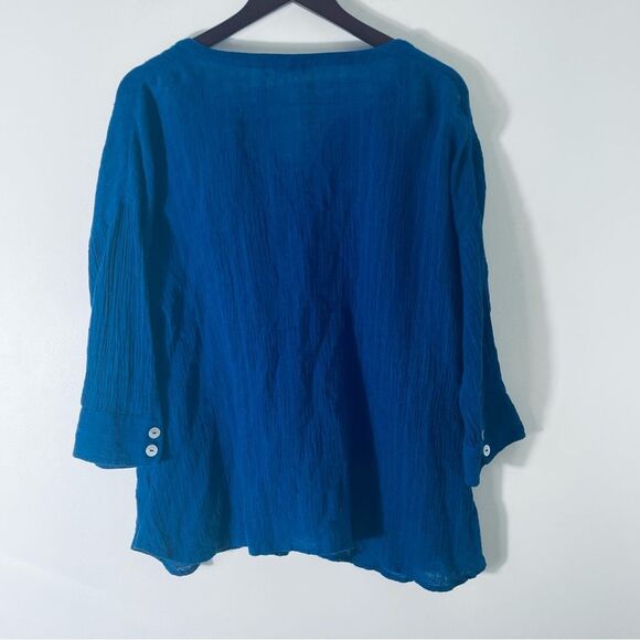 Soft Surroundings Women’s Blue Linen Blend V Neck Tunic Top w Buttons Size M - Picture 3 of 10